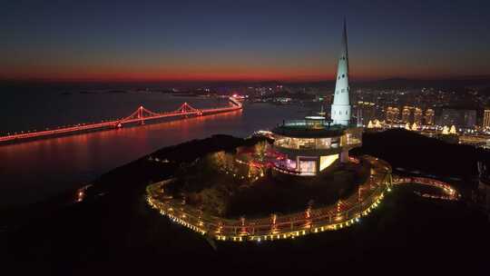 大连莲花山星海湾夜景航拍