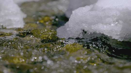 春天被雪覆盖的河流河水