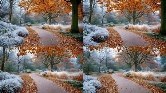 秋日林间铺满落叶的小路高清在线视频素材下载