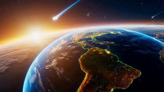 地球太空视角流星划过