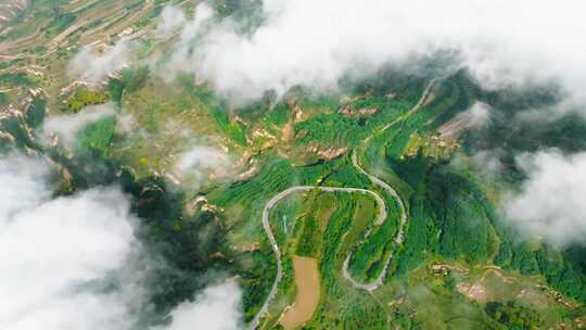 航拍黄土高原梯田植被地貌