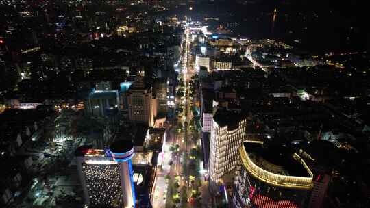 浙江杭州城市夜景交通航拍