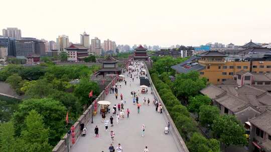 西安古城墙遗址航拍全景4K地标旅游景点