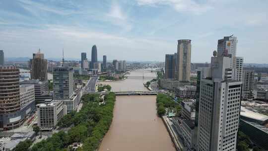 浙江宁波奉化江风光高楼建筑航拍