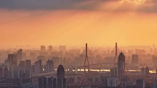 上海杨浦大桥日落航拍