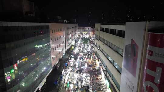 城市夜市步行街夜景人流航拍