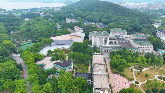 湖北武汉大学文理学部校区航拍校园珞珈山学