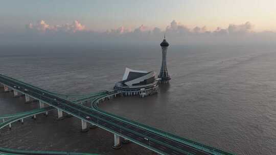 航拍杭州湾跨海大桥海天一洲