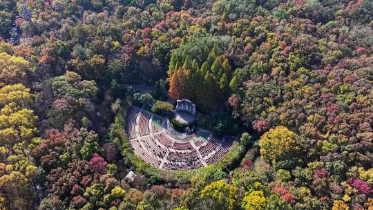 江苏南京中山陵灵山风景区音乐台秋色航拍