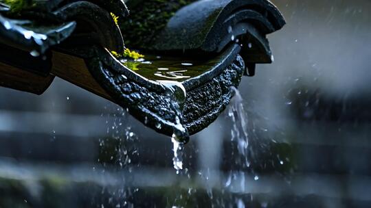 雨天屋檐滴水下雨唯美意境