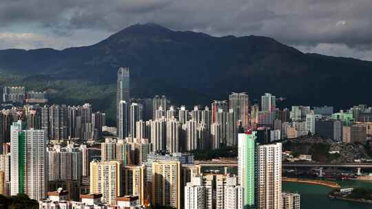 香港航拍荃湾区城市大景城市地标