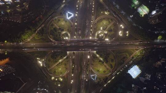 东莞夜景航拍三元立交桥俯拍下降视频素材模板下载