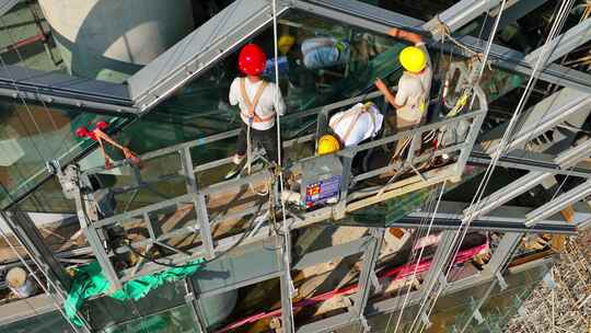 航拍高空作业建筑工地