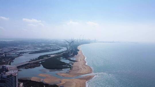 【4k】海南东方市海景航拍风力发电海面