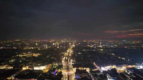 苏州姑苏区苏州古城夜景灯光航拍