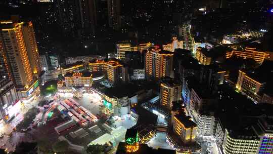 四川达州中心广场达州市购物广场夜景航拍