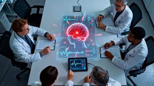 医生探讨虚拟大脑医学画面