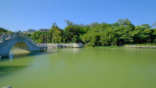 中式公园湖面湖水