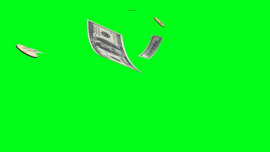 绿幕上飞舞的美元钞票