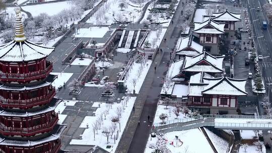 航拍洛阳朱樱塔雪景