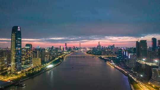 广州城市夜景交通夜景航拍延时4K