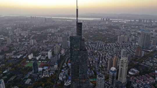 江苏南京CBD紫峰大厦建筑群夜景航拍