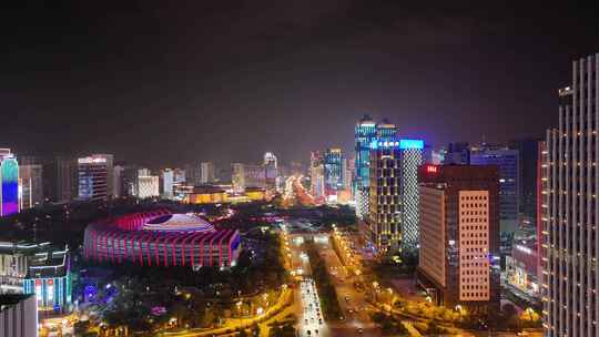 西宁海湖新区海湖广场西宁CBD夜景航拍