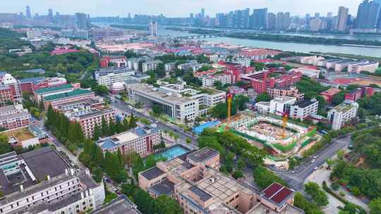 湖南师范大学学校校园风景航拍篮球场体育场