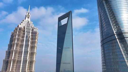 上海浦东新区航拍陆家嘴金茂大厦三件套高楼视频素材模板下载