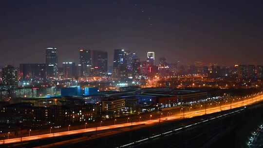 北京城市街道交通高视角夜景