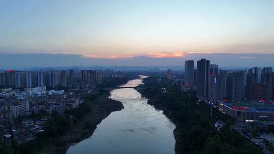 广西来宾城市晚霞夕阳航拍