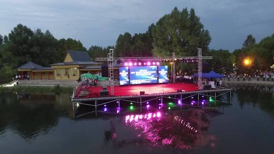 黑水兴安塔河 举办活动水中舞台航拍视频素材模板下载