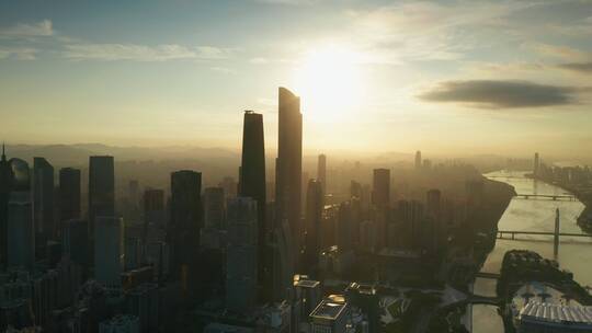 广州珠江新城日出光芒-2视频素材模板下载