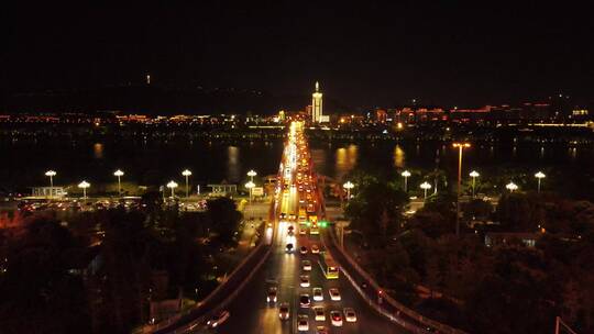 湖南长沙城市夜景灯光交通航拍