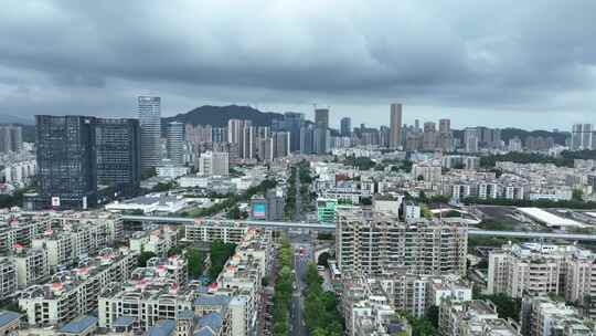 珠海航拍阴天城市乌云密布建筑风光恶劣天气