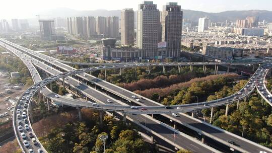 航拍城市拥堵交通车辆行驶高架桥视频素材模板下载