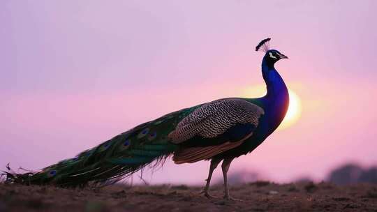 夕阳下站立的孔雀