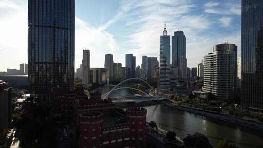 天津环球金融中心海河风景城市风光航拍