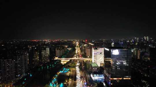 浙江杭州城市夜景交通航拍