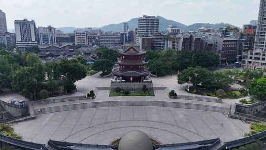 四川宜宾合江楼三江交汇处长江之珠航拍