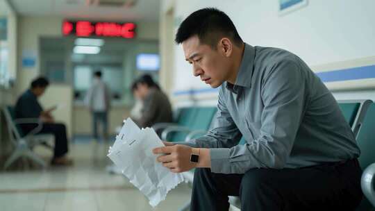 医院焦虑等待检查结果的男人