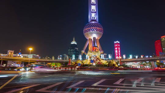 上海陆家嘴车流4K夜景延时素材视频素材模板下载