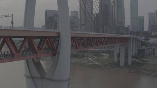 重庆 千厮门 嘉陵江 大桥 6号线  轻轨航拍视频素材模板下载