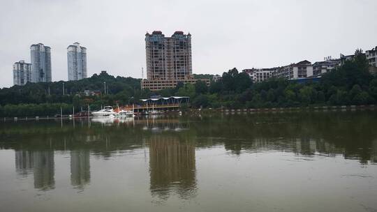 航拍城市风光建筑高楼夜景灯光交通车辆