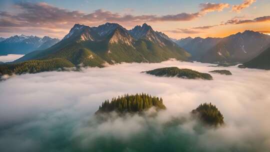 山峦云海森林日出全景