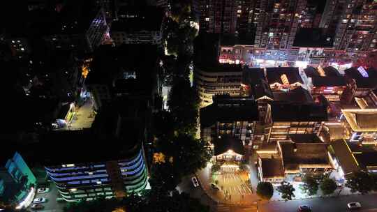 航拍四川乐山上中顺特色街区夜景