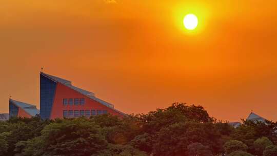 东莞松山湖航拍夕阳中的松山湖落日