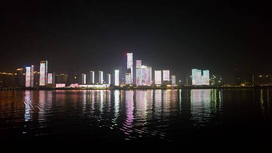 航拍湘江灯光秀-湖南金融中心夜景