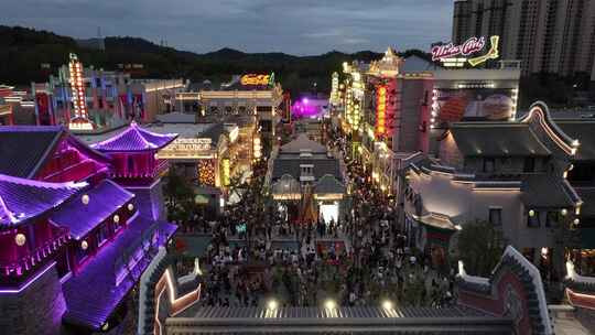 航拍鄂州地标旅游景点吴都乔街夜景