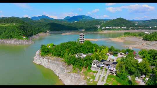 航拍陕西安康瀛湖风景区视频素材模板下载